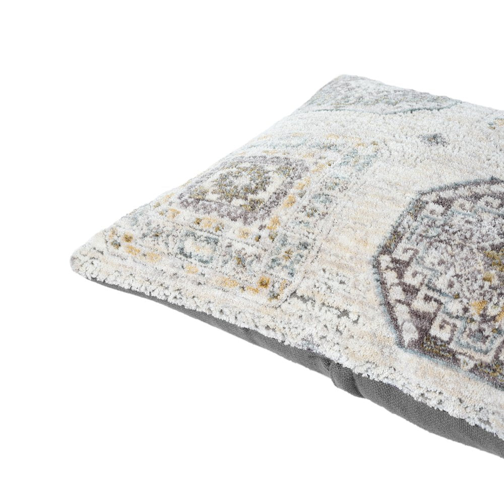 20" Light Gray And Ivory Medallion Throw Pillow Cover