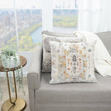 20" Light Gray And Yellow Medallion Throw Pillow Cover