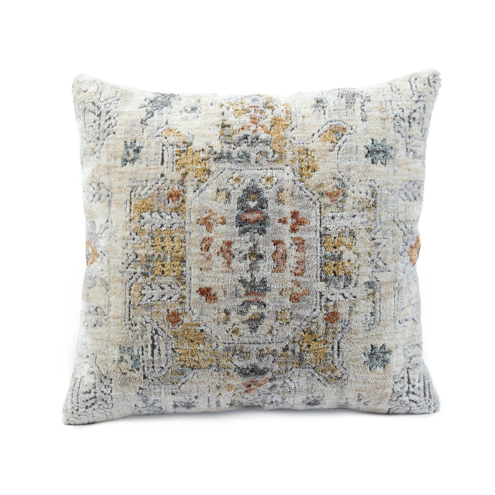 20" Light Gray And Yellow Medallion Throw Pillow Cover