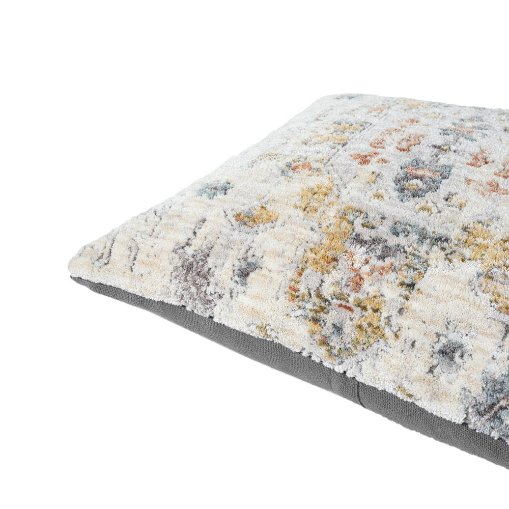 20" Light Gray And Yellow Medallion Throw Pillow Cover