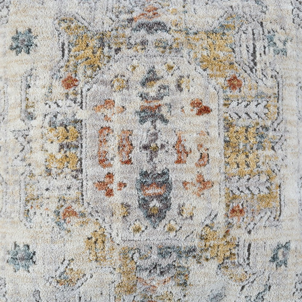 20" Light Gray And Yellow Medallion Throw Pillow Cover