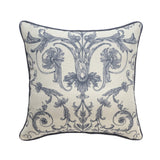 20" Ivory And Blue Damask Throw Pillow Cover