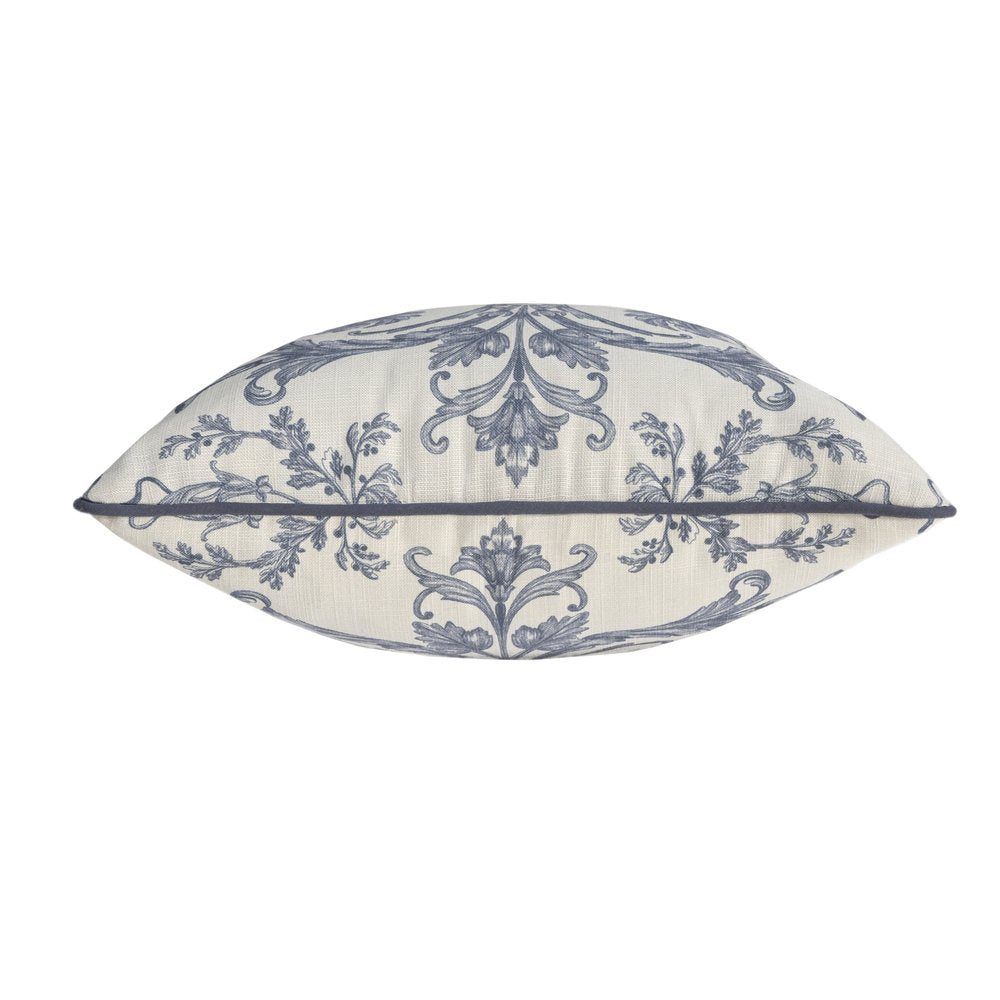 20" Blue And Ivory Damask Recycled Poly Linen Throw Pillow Cover