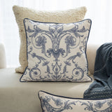 24" Blue And Ivory Damask Recycled Poly Linen Throw Pillow Cover