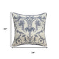 24" Blue And Ivory Damask Recycled Poly Linen Throw Pillow Cover