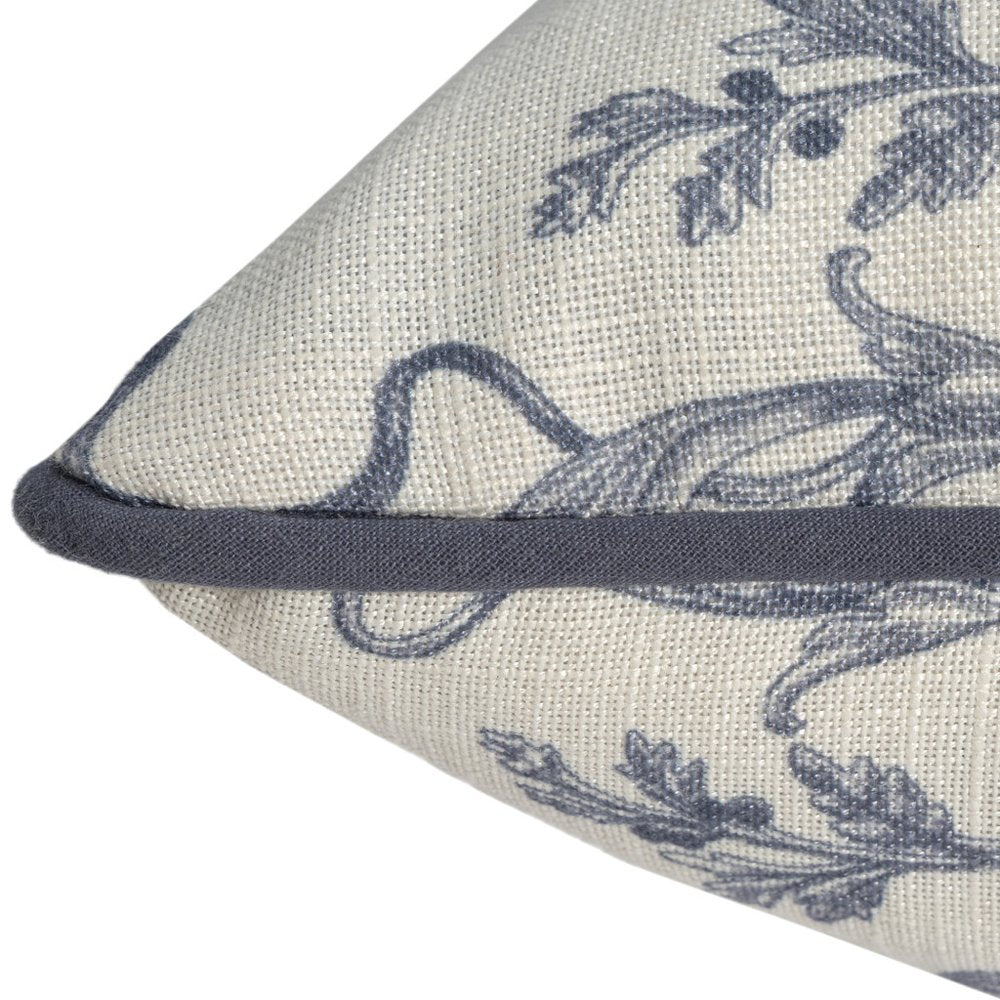 24" Blue And Ivory Damask Recycled Poly Linen Throw Pillow Cover