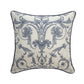 24" Blue And Ivory Damask Recycled Poly Linen Throw Pillow Cover