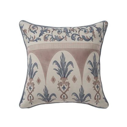 20" Blue And Brown Damask Recycled Poly Linen Throw Pillow Cover