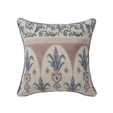 20" Ivory And Blue Damask Recycled Poly Linen Throw Pillow Cover