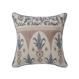 20" Blue And Brown Damask Recycled Poly Linen Throw Pillow Cover