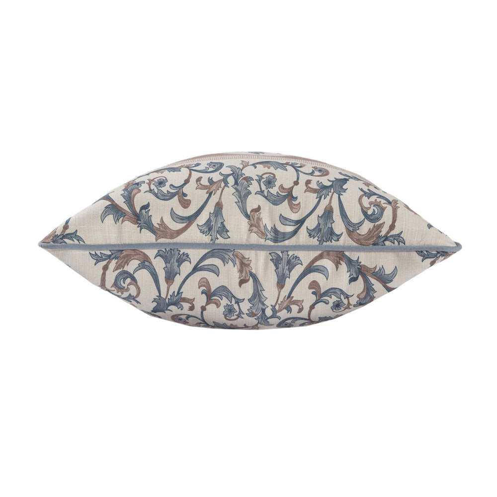 20" Blue And Brown Damask Recycled Poly Linen Throw Pillow Cover