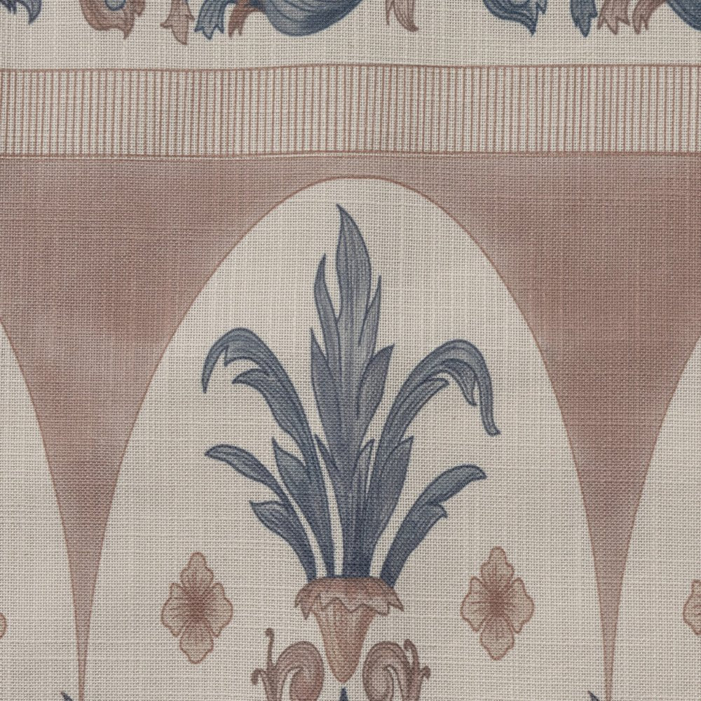 20" Blue And Brown Damask Recycled Poly Linen Throw Pillow Cover