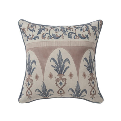 24" Ivory And Blue Damask Recycled Poly Linen Throw Pillow Cover