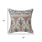 24" Blue And Brown Damask Recycled Poly Linen Throw Pillow Cover