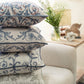 24" Blue And Brown Damask Recycled Poly Linen Throw Pillow Cover