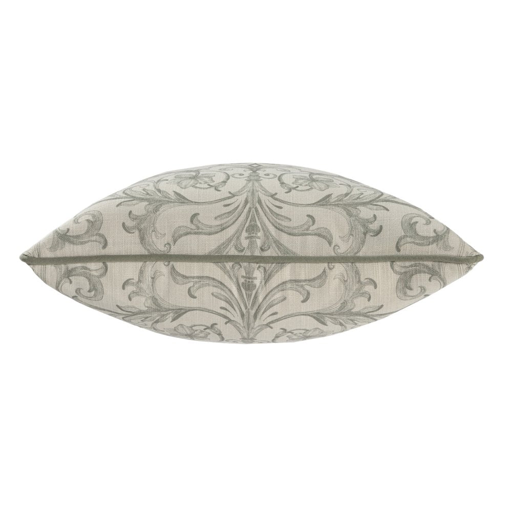 24" Ivory And Green Damask Recycled Poly Linen Throw Pillow Cover