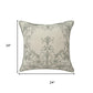 24" Ivory And Green Damask Recycled Poly Linen Throw Pillow Cover