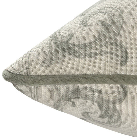 24" Ivory And Green Damask Recycled Poly Linen Throw Pillow Cover