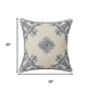 20" Blue And Ivory Floral Recycled Poly Linen Throw Pillow Cover