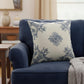 20" Blue And Ivory Floral Recycled Poly Linen Throw Pillow Cover