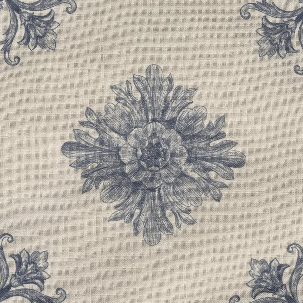 20" Ivory And Blue Floral Recycled Poly Linen Throw Pillow Cover