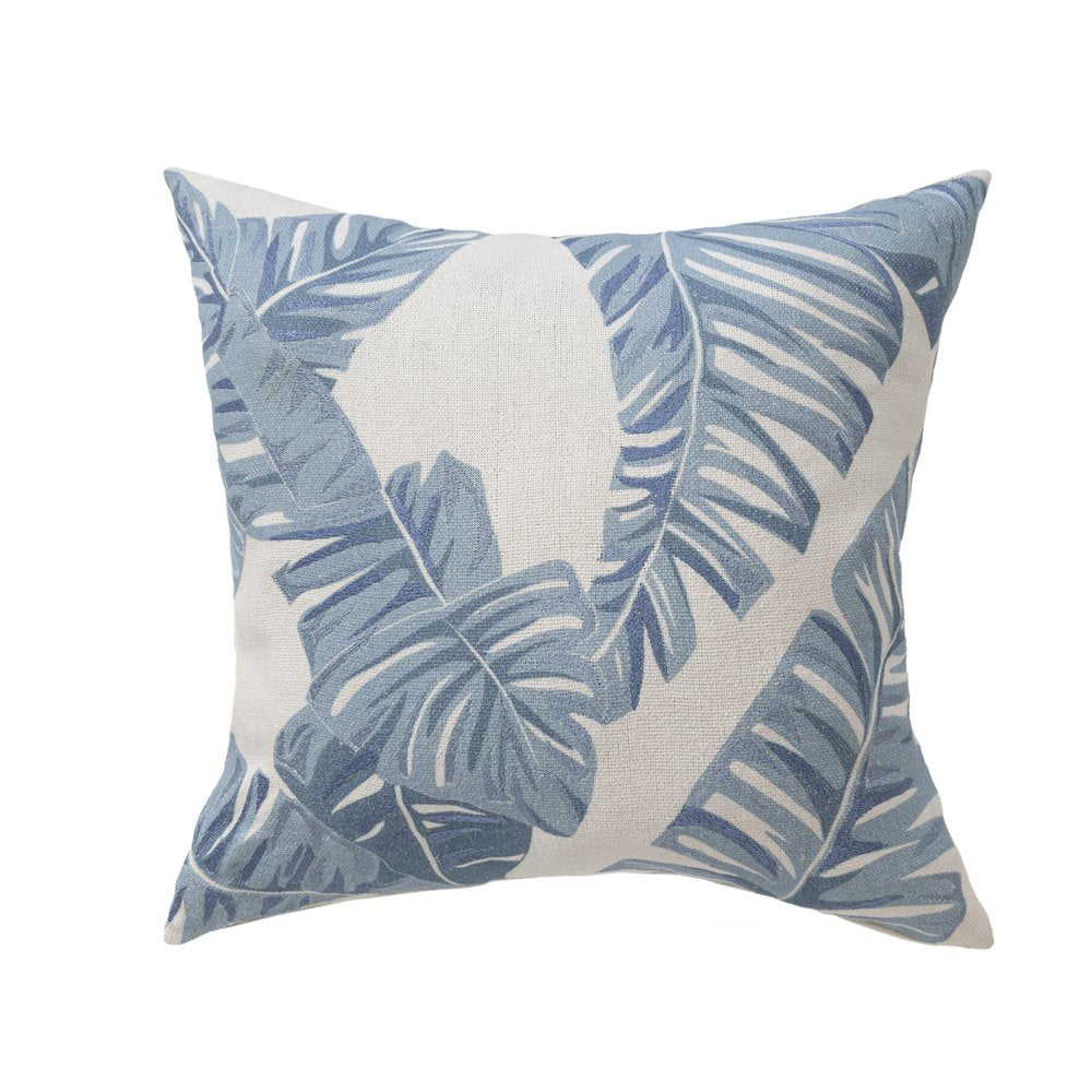 20" Blue And Ivory Floral Cotton Throw Pillow Cover