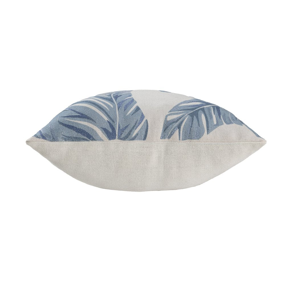 20" Blue And Ivory Beach Floral Cotton Throw Pillow Cover
