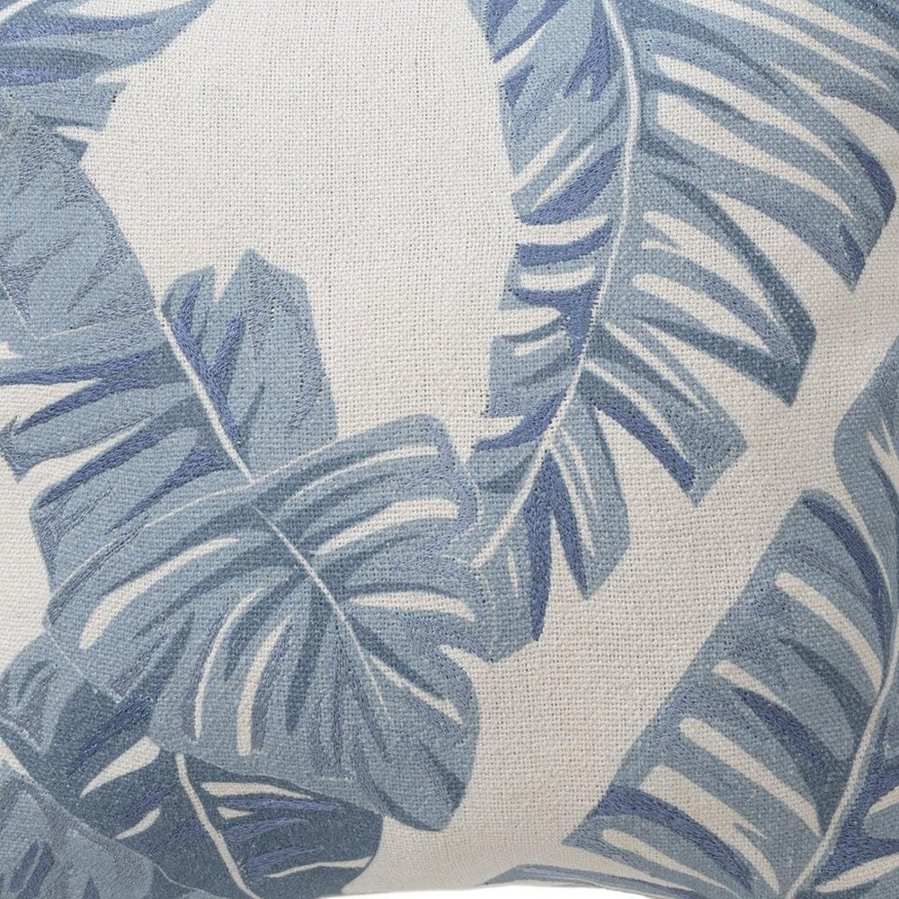 20" Blue And Ivory Beach Floral Cotton Throw Pillow Cover