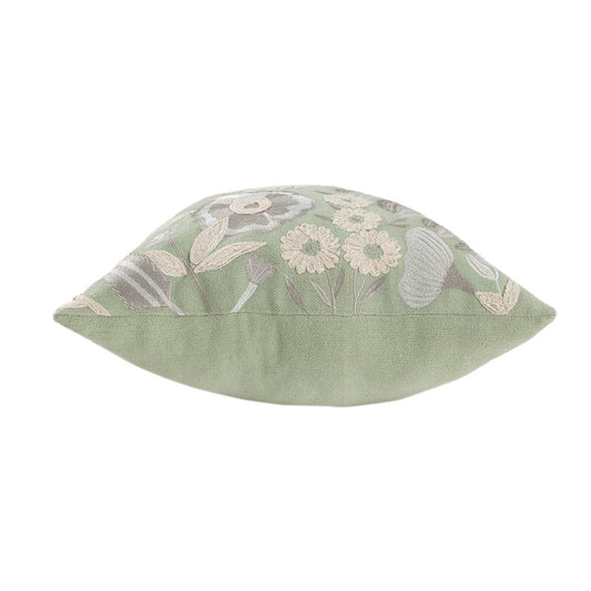 24" Green And Ivory Floral Cotton Throw Pillow Cover