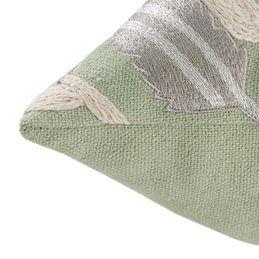 24" Green And Ivory Floral Cotton Throw Pillow Cover