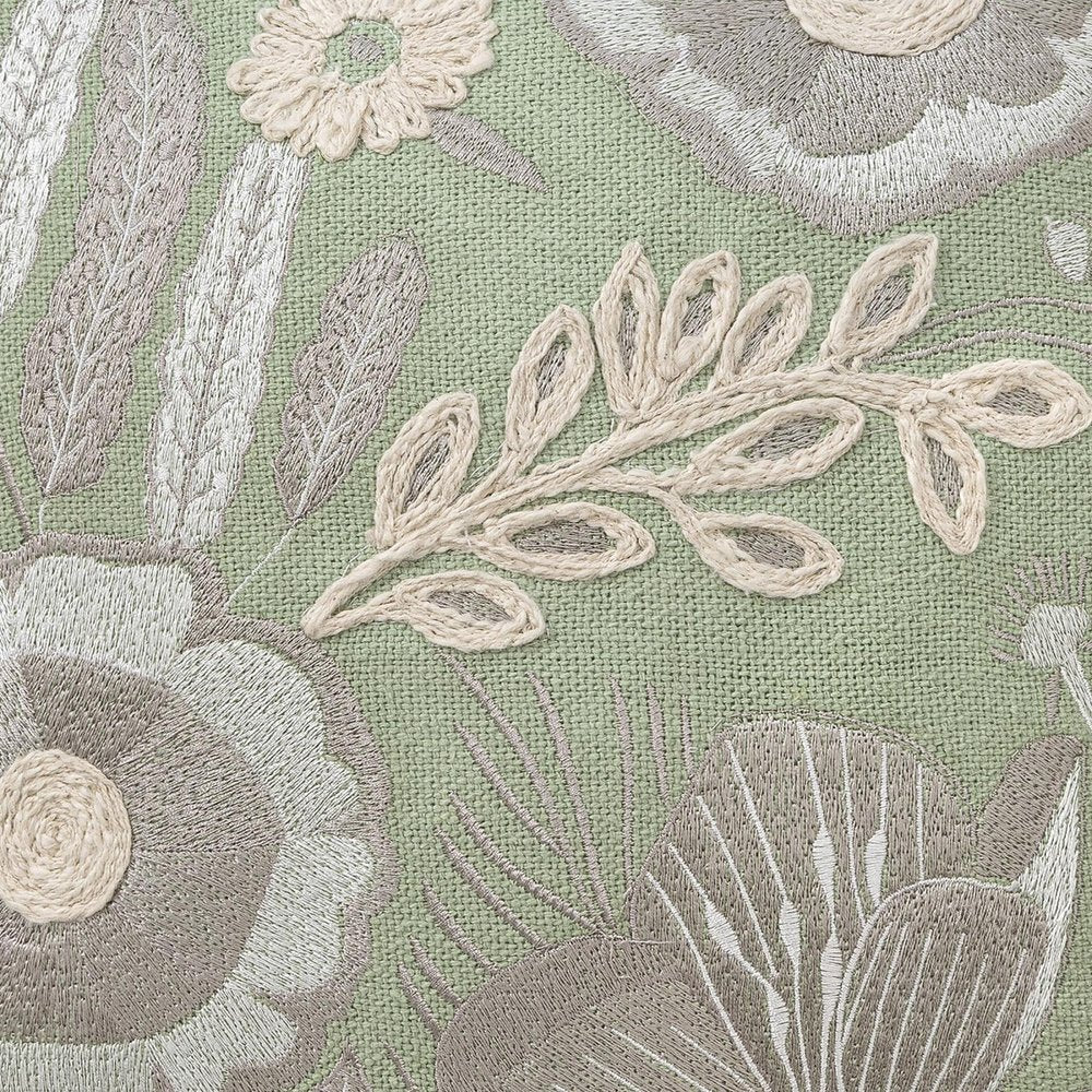 24" Green And Ivory Floral Cotton Throw Pillow Cover
