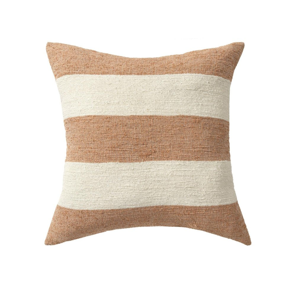 24" Brown And Ivory Striped Linen Blend Throw Pillow Cover