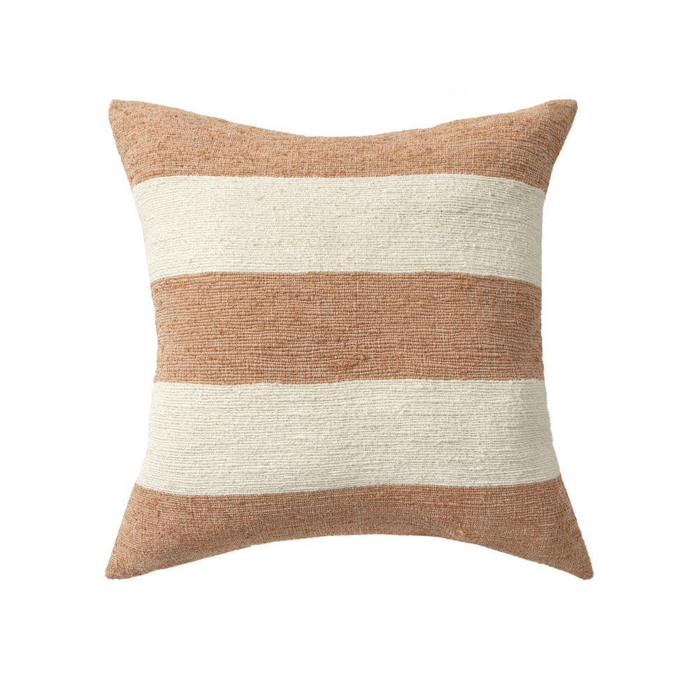 24" Rust And Ivory Striped Linen Blend Throw Pillow Cover