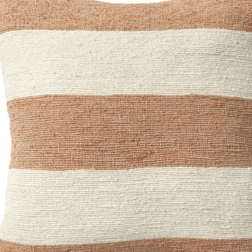 24" Brown And Ivory Striped Linen Blend Throw Pillow Cover