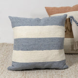 24" Blue And Ivory Striped Linen Blend Throw Pillow Cover