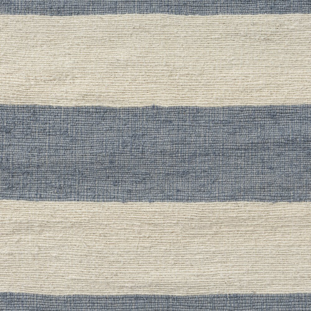 24" Blue And Ivory Striped Linen Blend Throw Pillow Cover