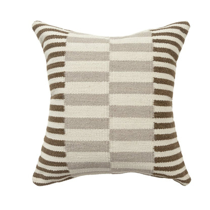 24" Brown Gray And Off White Striped Wool Blend Throw Pillow Cover