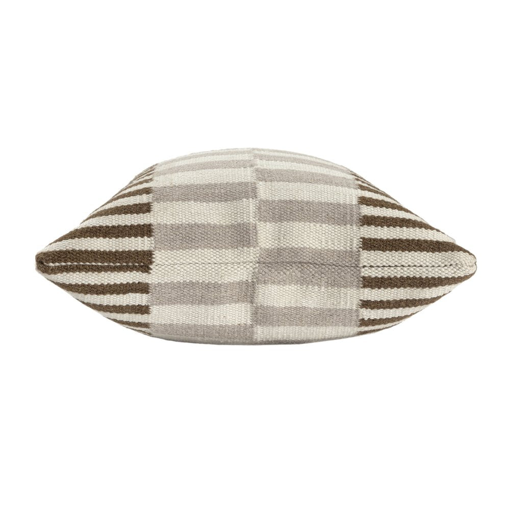24" Brown Gray And Off White Striped Wool Blend Throw Pillow Cover