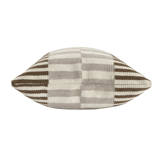 24" Brown And Gray Striped Wool Blend Throw Pillow Cover