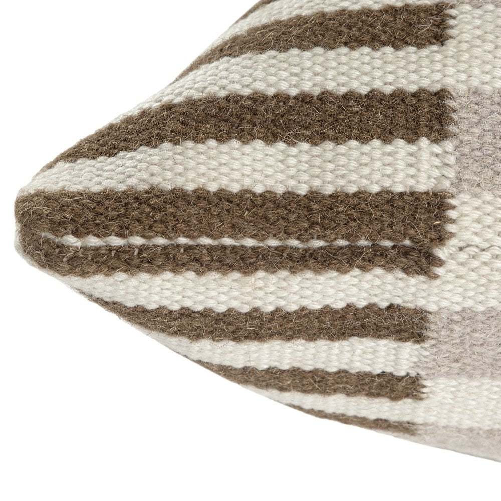 24" Brown Gray And Off White Striped Wool Blend Throw Pillow Cover
