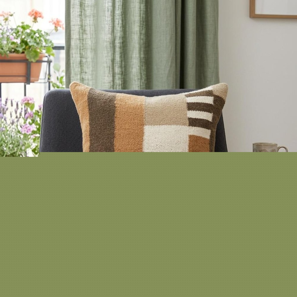 24" Brown Off White And Orange Geometric Wool Blend Throw Pillow Cover
