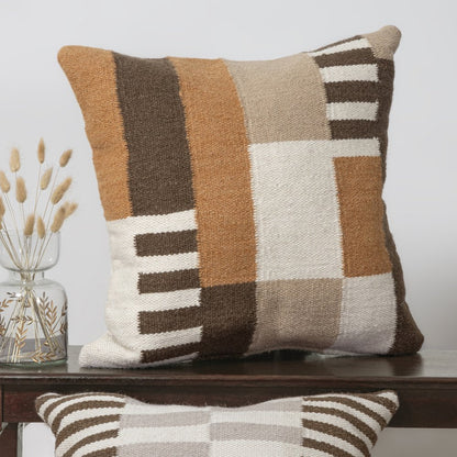 24" Brown And Orange Geometric Wool Blend Throw Pillow Cover