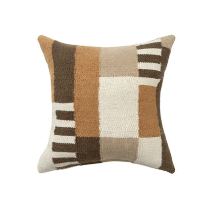 24" Brown Off White And Orange Geometric Wool Blend Throw Pillow Cover