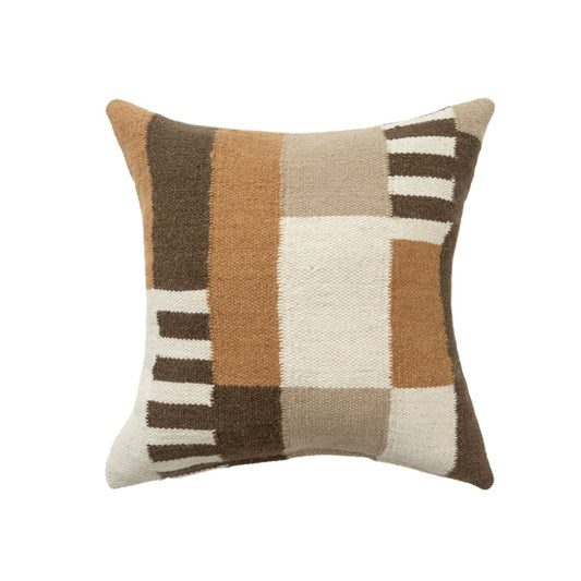 24" Brown Off White And Orange Geometric Wool Blend Throw Pillow Cover