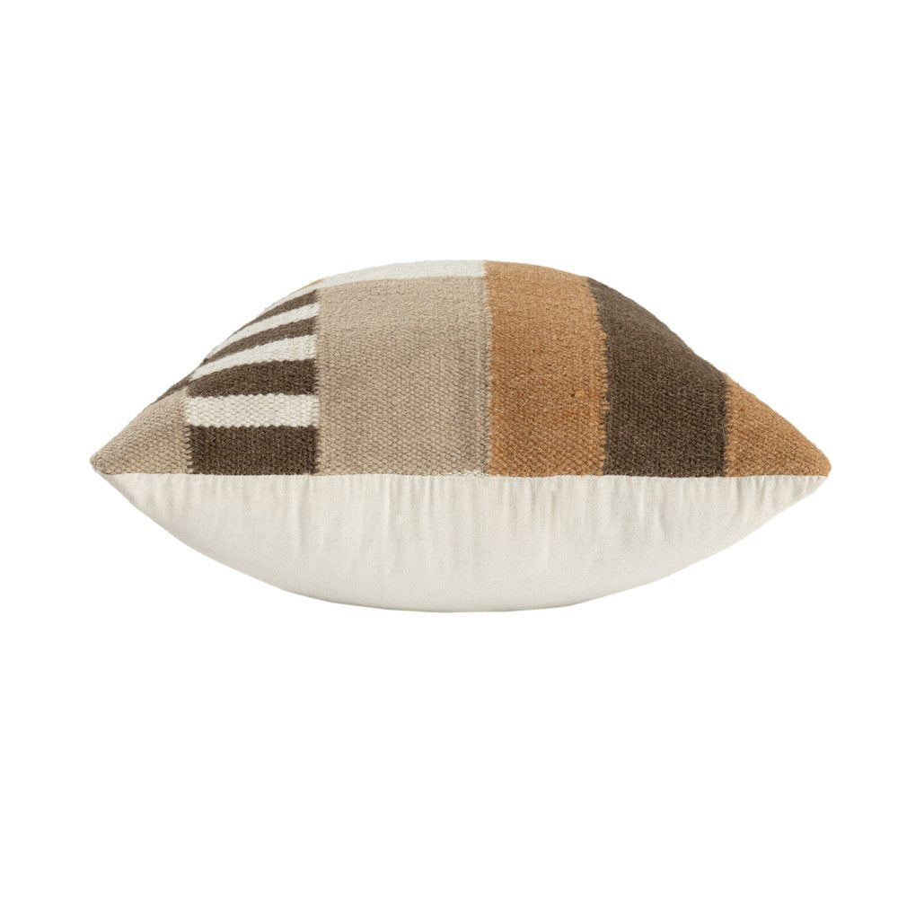 24" Brown Off White And Orange Geometric Wool Blend Throw Pillow Cover