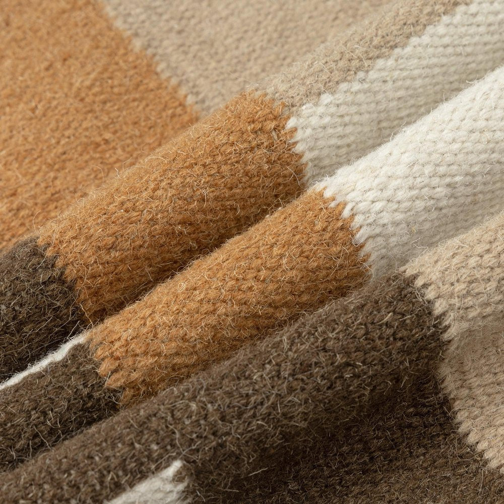 24" Brown Off White And Orange Geometric Wool Blend Throw Pillow Cover