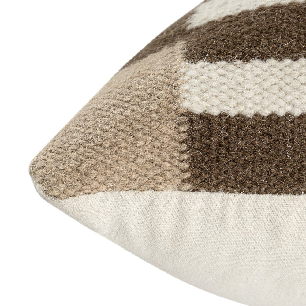 24" Brown Off White And Orange Geometric Wool Blend Throw Pillow Cover