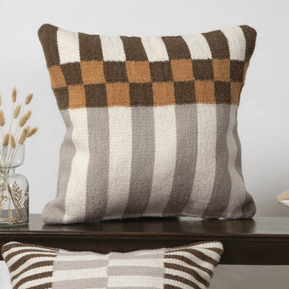 24" Gray And Beige Geometric Wool Blend Throw Pillow Cover