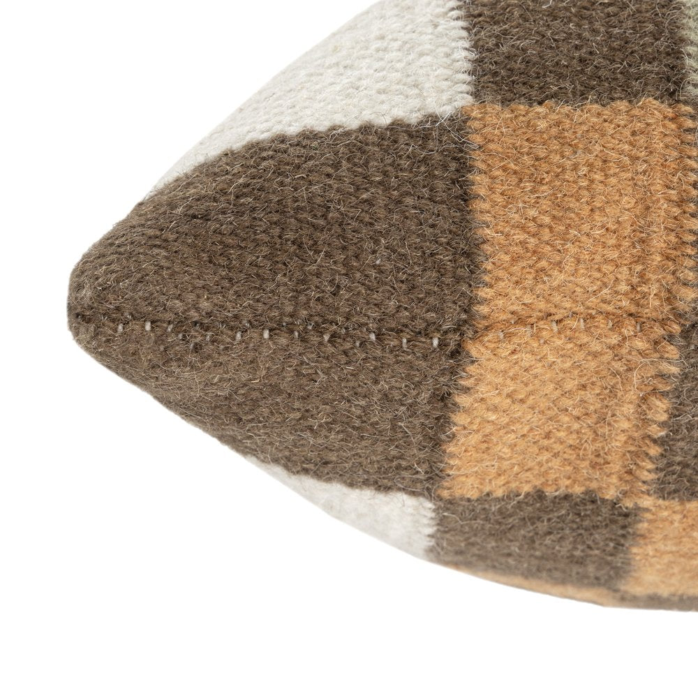 24" Gray And Beige Geometric Wool Blend Throw Pillow Cover