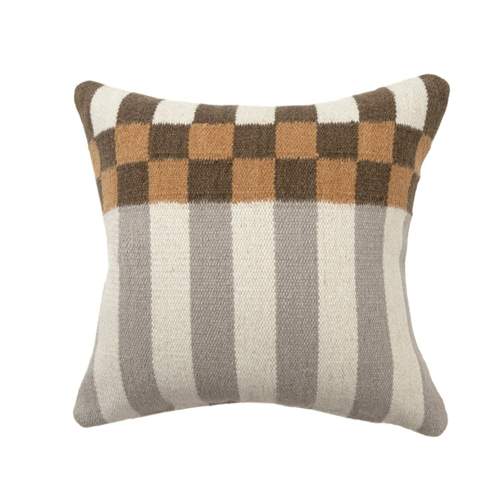 24" Gray And Beige Geometric Wool Blend Throw Pillow Cover